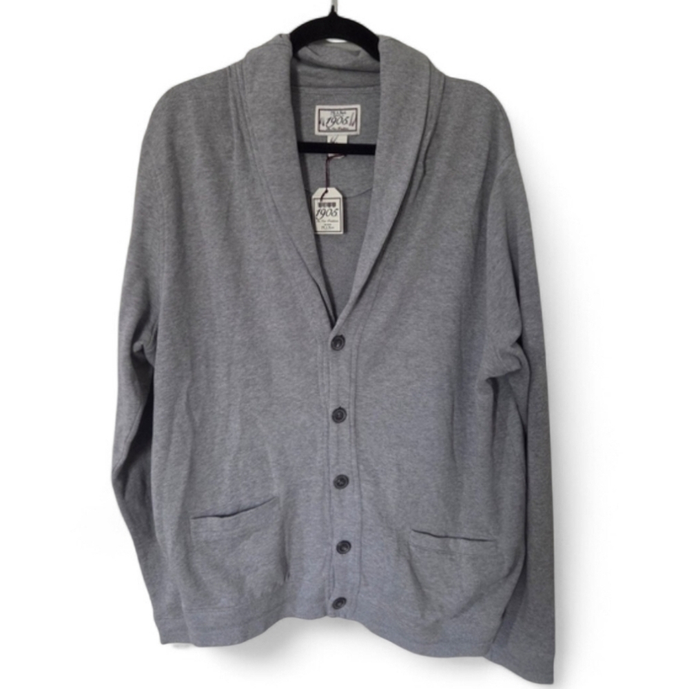 NWT Jos A. Bank 1905 Mens L Gray 5 Button Cardigan Sweater Tailored Fit Grandpa